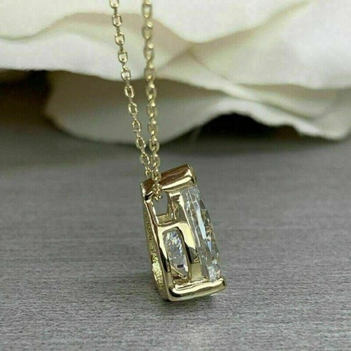 Womens Teardrop Pendant 2Ct Pear Cut Lab-Created Diamond 14K Yellow Gold Plated - Picture 2 of 5