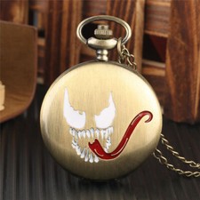 Black/Bronze Evil Red Tongue Design Men's Quartz Pocket Watch Necklace Chain