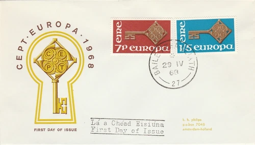 A50) Ireland FDC First Day Cover Europa cept 1968  better  cachet  YELLOW