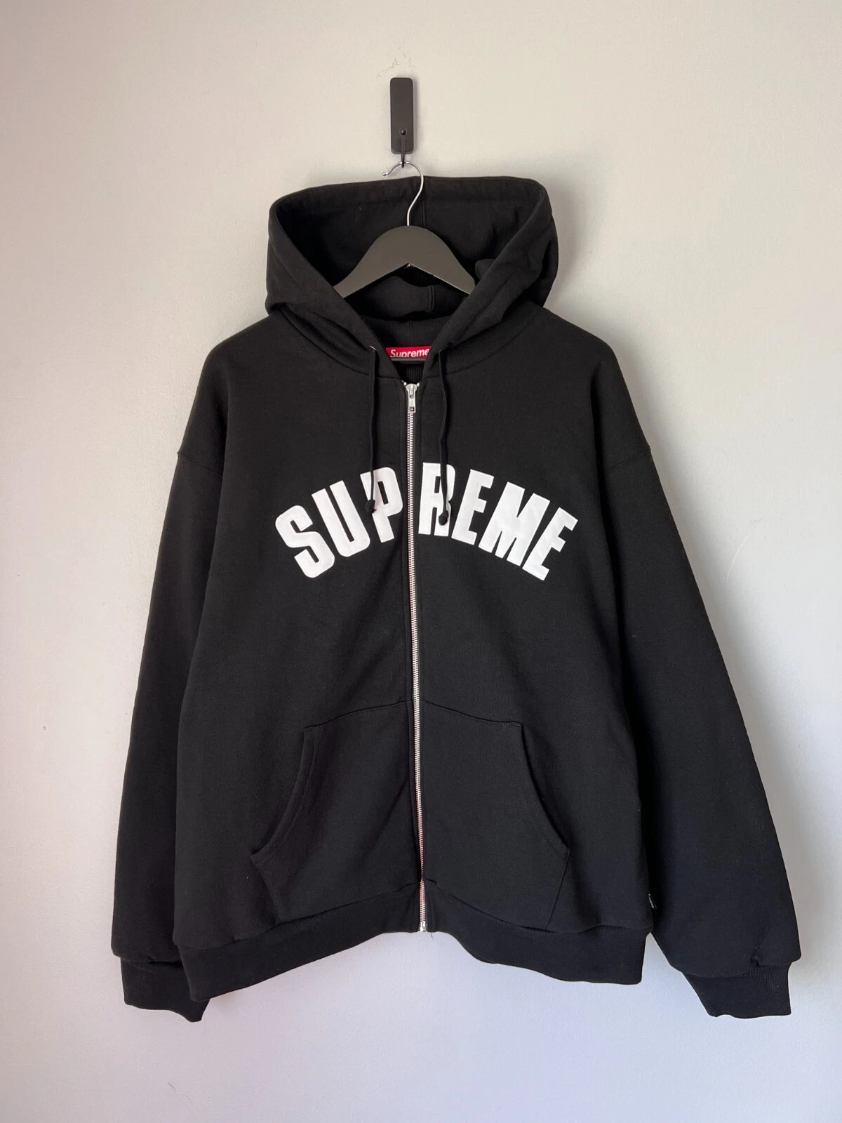 Sweat à capuche zippé doublé thermique logo Supreme Arc   Taille XL   Noir   NEUF