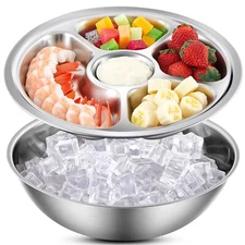 2 Piece Shrimp Cocktail Serving Dish Stainless Steel Dip Chiller Serving Bowl...