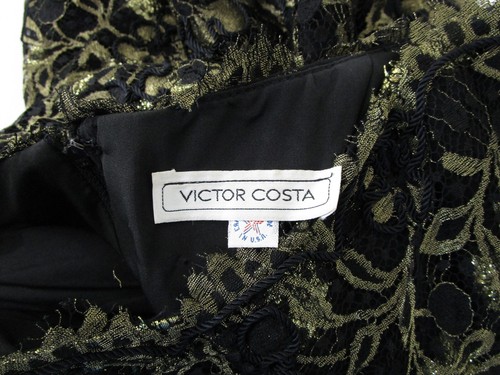 Vintage Victor Costa Gold Metallic Floral Lace Strapless Dress Size 8 Formal - Picture 11 of 12