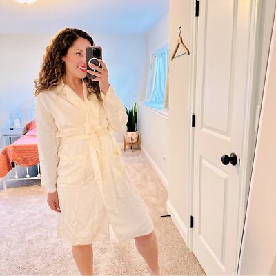 Vintage La Mouette Cream Silk Belted Long Sleeve Robe Mini Dress | eBay