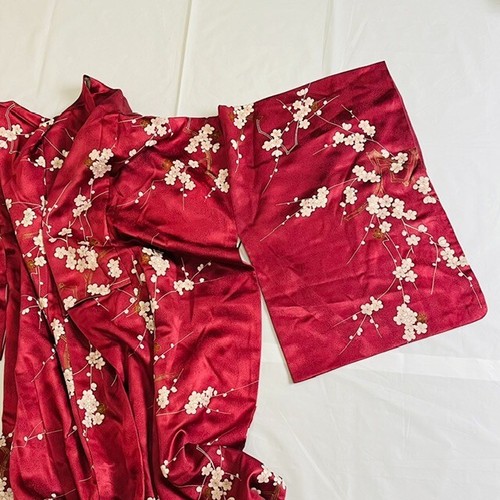 Vintage Kimono Yukata Women's Cherry blossom Deep pink Glamorous Elegance 0615 - Picture 17 of 21