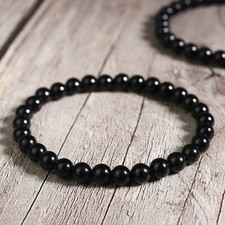 Natural Black Tourmaline 6mm Beads Healing Protection Women Stretch Bracelet