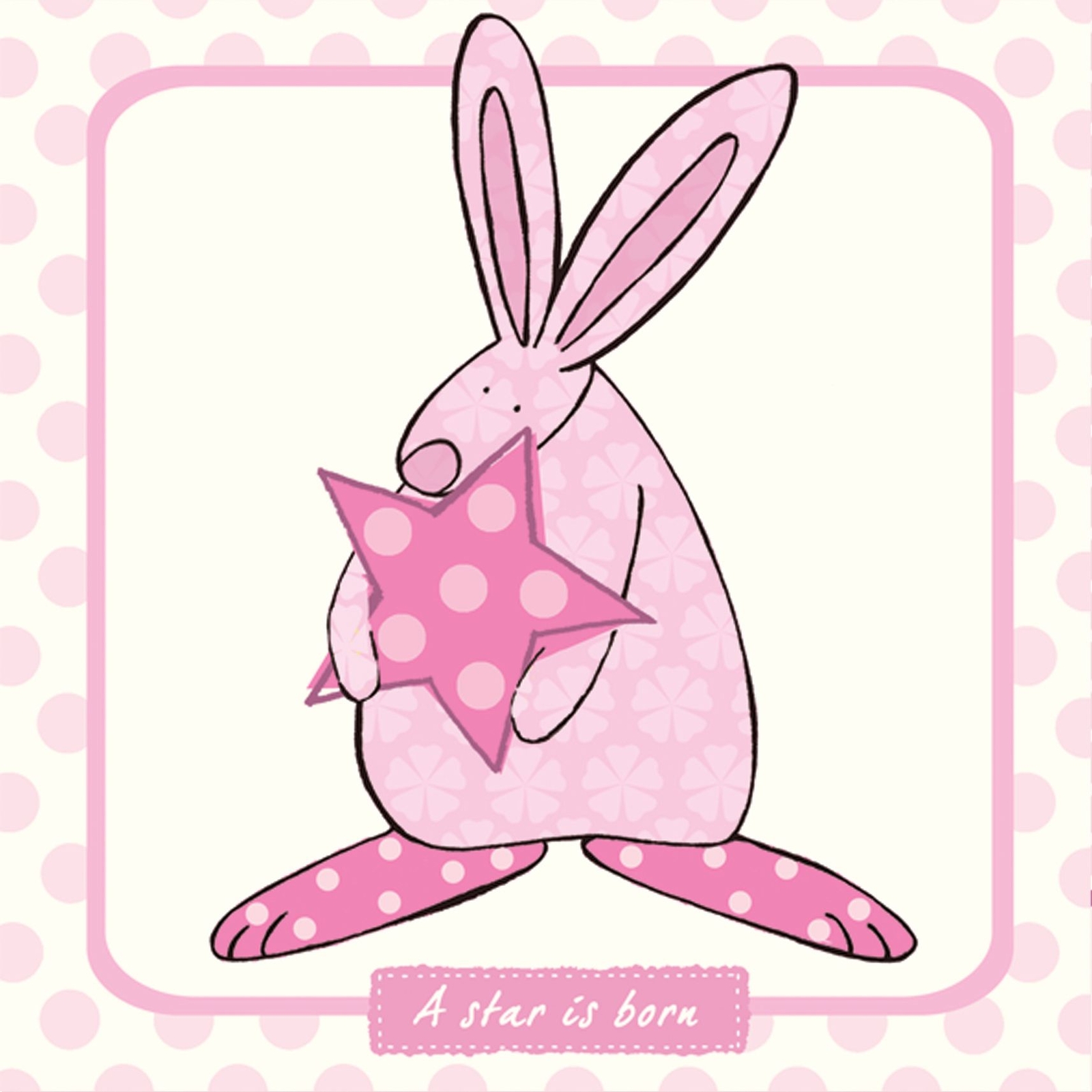 New Baby Card - Girl - A Star is Born Pink - Rufus Rabbit Quality NEW