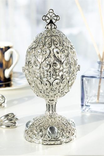 Keren Kopal Silver Egg Hand made Trinket box Decorated with Austrian Crystals - 第 1/21 張圖片