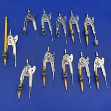 Vintage Set Of 11-Protractor Math Drafting Compass Instruments Clamp Pencil Art