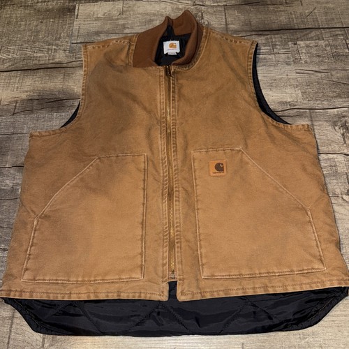 Carhartt V02 BRN Mens L Arctic Quilt Lined Vest Duck Canvas Jacket Brown