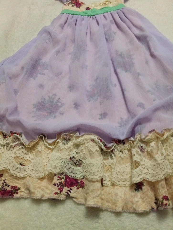 Vestido Giros y Ramitas Niñas 2T Rosa Púrpura Maxi Artístico Boutique Roseta Conjunto E3 Foto 4 de 4