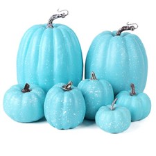 7 Pcs Assorted Blue Plastic Pumpkins for Decorating - Artificial Foam Pumpkin...
