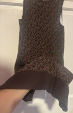 Michael Kors Brown/Black Logo Knit Sheath Dress Sleeveless Scoop Neck M