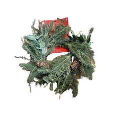 Christmas Holiday Candle Ring Pine Cone Greenery Wreath Use W/ 6 Inch Candle NWT