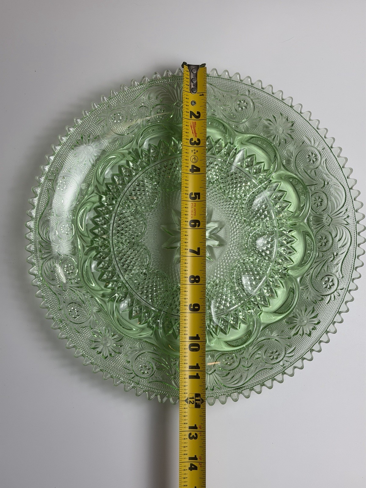 Vintage Indiana TIARA Glass Chantilly Light Green Sandwich Deviled Egg Platter