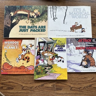 Calvin and Hobbes by Bill Watterson Lot of 5 Comic Books 1980s-90s Paperback Vtg