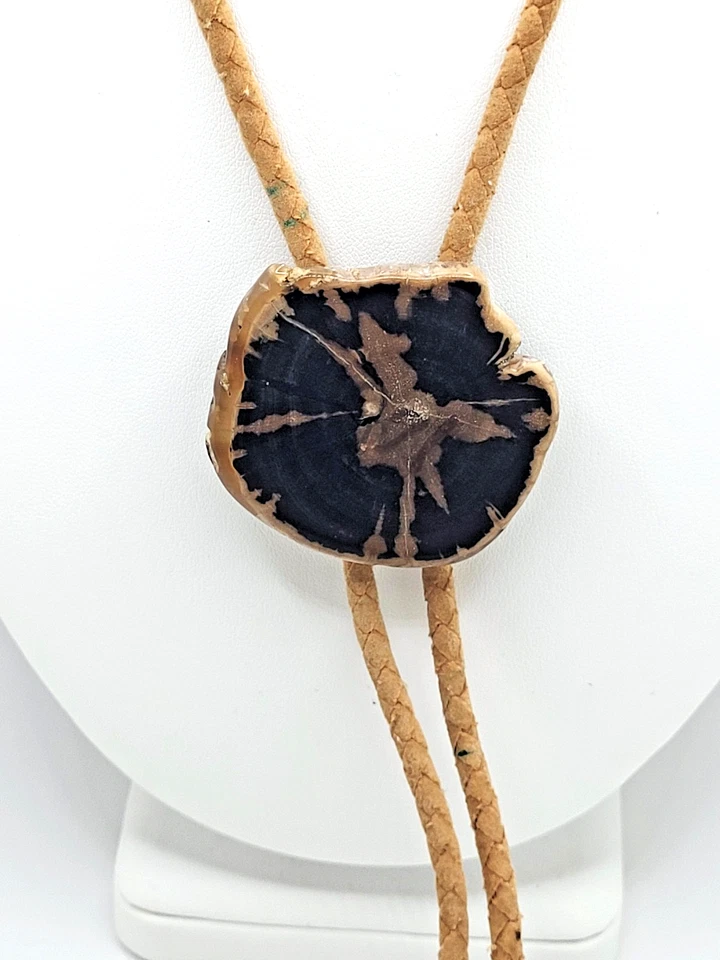 Винтажный регулируемый галстук-боло 44 мм из окаменелого дерева камня 35 дюймов - Изображение 2 из 4