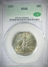 1937  Liberty Walking  Half Dollar - CACG MS-66 -  Mint State 66 CAC