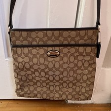 Coach Brown Shoulder Bag with Logo, Zip Closure, Gold Hardware
