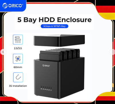 ORICO 5 Bay USB 3.0 Festplattengehäuse für 3,5'' HDD, 5x18TB Dockingstation