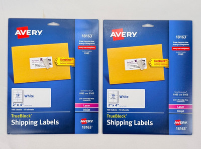 Avery Shipping Labels White 2''x4'', TrueBlock  Laser/Inkjet 100 (18163) Lot of 2