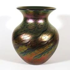 LUNDBERG STUDIOS ART GLASS VASE IRIDESCENT RAINBOW SPLASH '98 VINTAGE CALIFORNIA