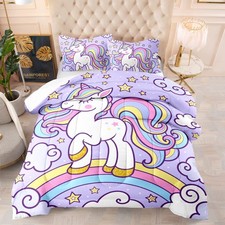 Rainbow Unicorn Bedding Set Full,Purple Unicorn Kids Comforter Sets with Star...