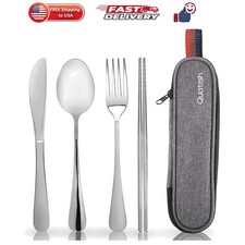 Travel Utensils with Case, Portable Silverware Set for Work, Stainless Steel ...