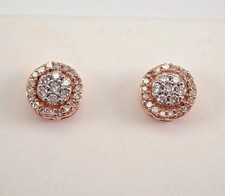 14K Rose Gold Plated Cluster Stud Round 2.00Ct Lab Created Diamond Halo Earrings