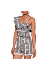 Adelyn Rae One Shoulder Gingham Checkered Ruffled Romper XS