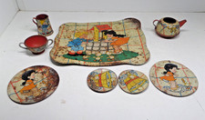 metal tin tray tea set child's vintage rusty
