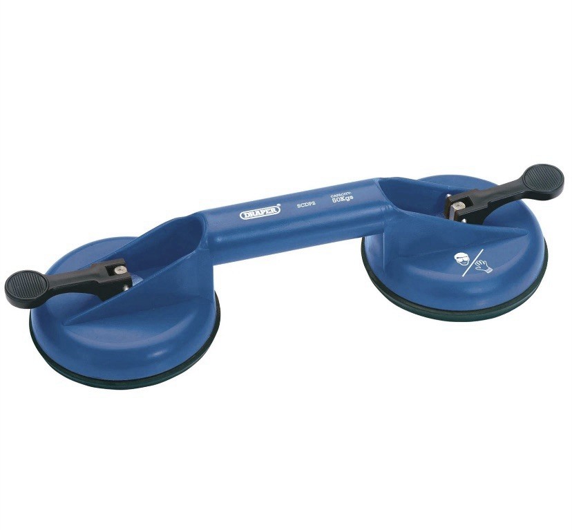 Draper Twin Suction Lifter 71172 Double Cups 50kg Max Glazing Dents Garage NEW