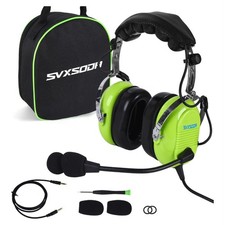 SVXSODA 629-B Aviation Headset Light Green Stereo/Mono GA Twin Plug Mic 24dB