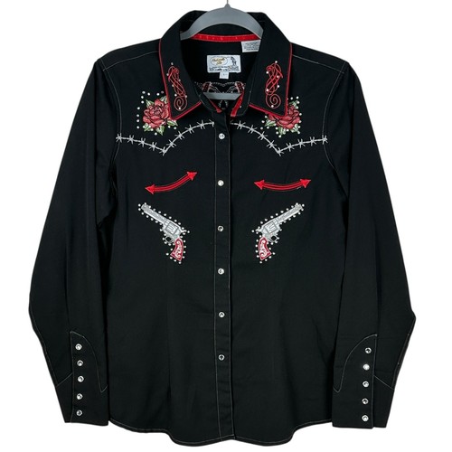 Panhandle Slim Snap Western Shirt Womens Large Embroidered Rodeo Rockabilly