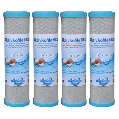 Wasserreinigung Aktivkohle Schadstofffilter activated carbon block 10'' 5µ 4 Stck