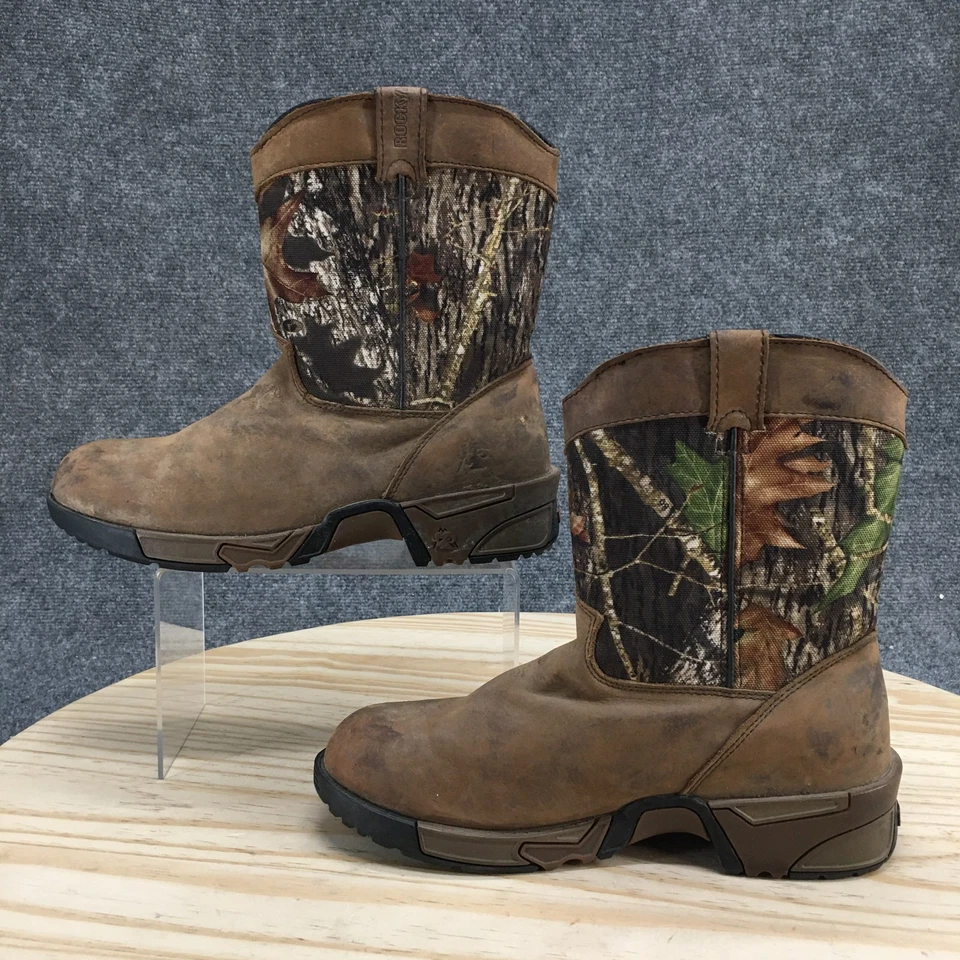 Botas Rocky Para Hombres 6 Wellington Camufladas Cuero Marrón Occidental Pull On Punta Redonda Bloque Foto 2 de 4