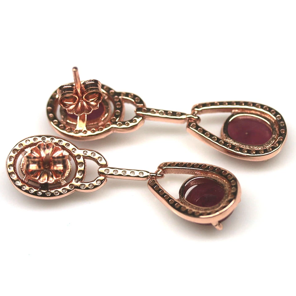 925 Sterling Silver Red Ruby & Cubic Zirconia Earrings Rose Gold Coated - Image 3 of 4
