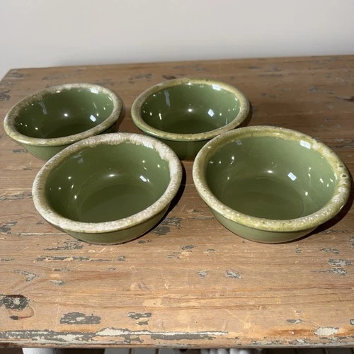 Hull Pottery Bowls Avocado Green Drip Glaze Set Of 4