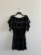 Jessica Simpson Dress Black Sequin Stripe Blouson Mini Women XS Party Cocktail