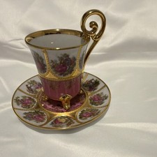 J.K. Bavaria Pink Floral Gold Porcelain Decorative Cup Saucer Set