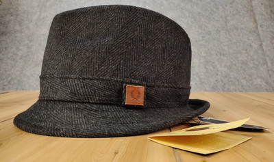 Fred Perry x Failsworth Herringbone Trilby Hat Charcoal Black Size S Wool Blend