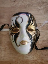 Handmade, signed "Sally New Orleans" ceramic Mardi Gras Mask Wall Art 3x5in