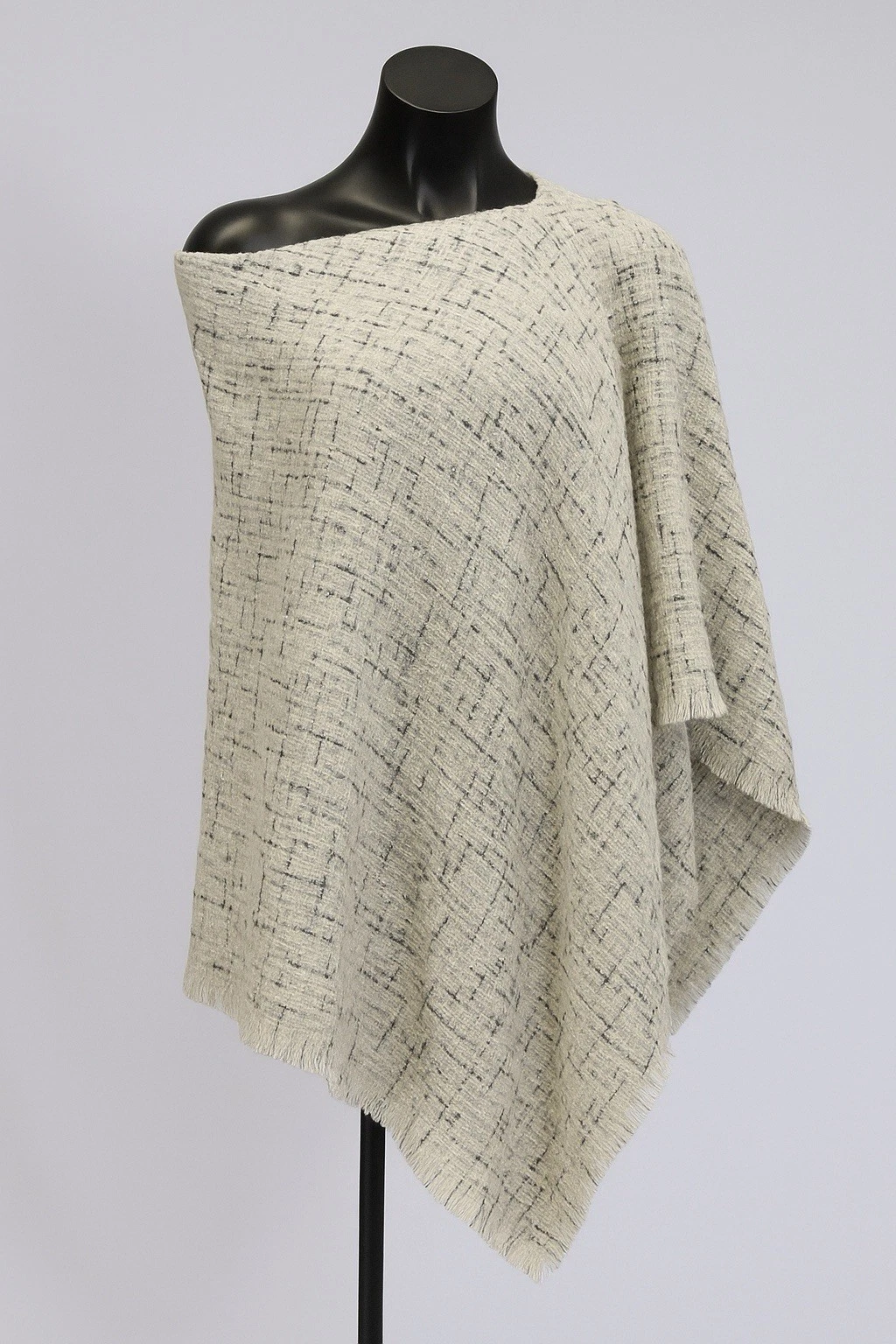 J. Jill Textured Asymmetric Knit Poncho Wrap Gray Silver Tweed Marble One Size