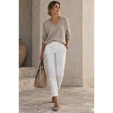 Brunello Cucinelli Women's White Stretch Cotton Slim Trousers Pants Italy USA- 6