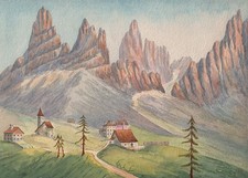 Quadro acquerello SAN MARTINO MONTAGNE ITALIA VITTORIANO 1887