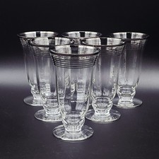 6 Vtg Art Deco Style Iced Tea/Soda Silver Ban...