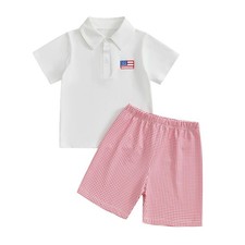 Toddler Baby Boy 4th of July Outfits Short Sleeve Lapel Shirt Plaid Shorts ...