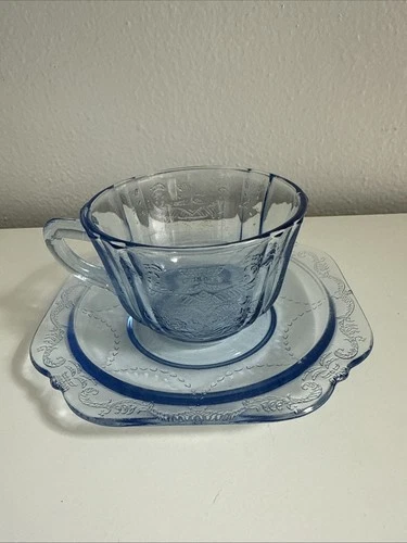 Federal Glass Madrid Depression Blue Cup & Saucer