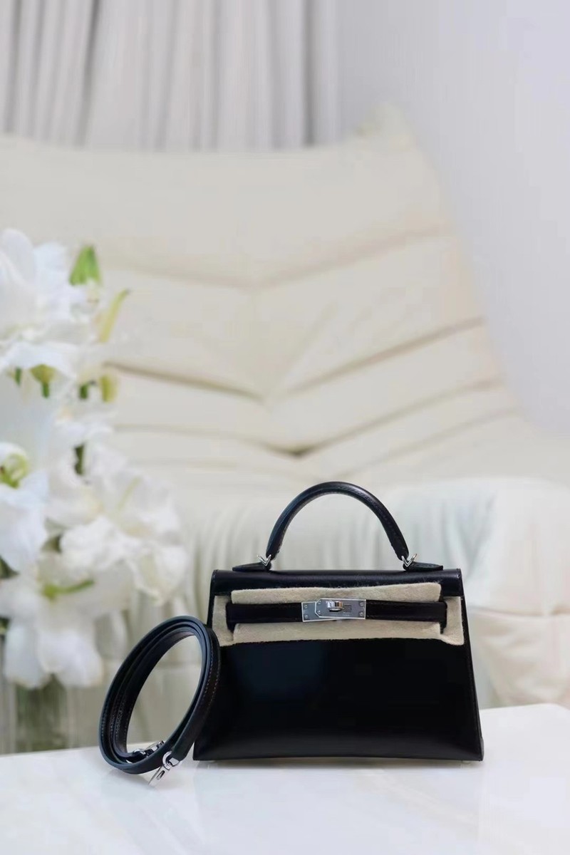 Hermes Mini Kelly II Sellier 20 Black Box Leather Palladium