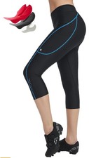 Women's Padded Bike Pants High Waist CyclingShorts 3/4 Capris Legging Pockets XL