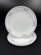 Corelle Prinston Dinner Plates Set of 6 Pink Flowers Blue Band Corning Vintage